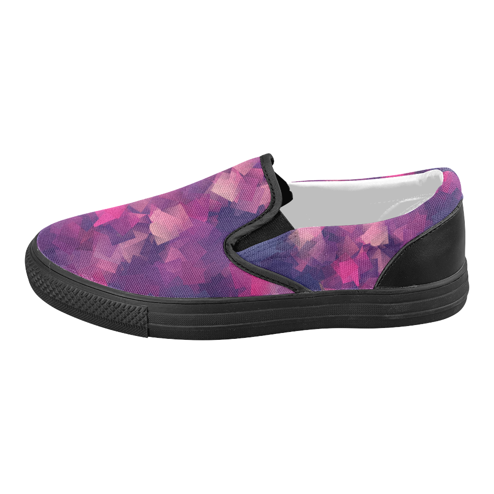 purple pink magenta cubism #modern Women's Slip-on Canvas Shoes (Model 019)