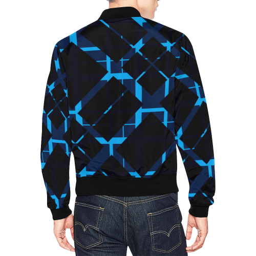 Diagonal Blue & Black Plaid Modern Style All Over Print Bomber Jacket for Men (Model H19)