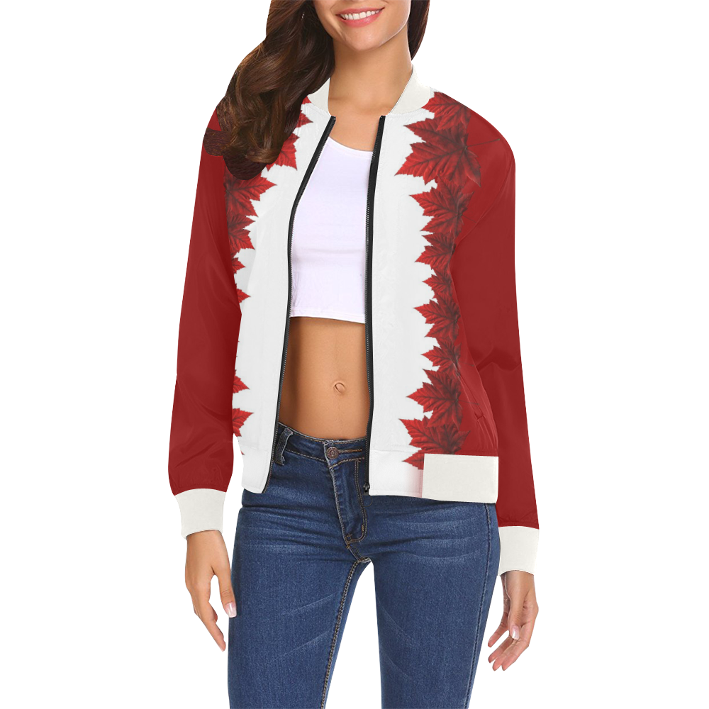 Canada Maple Leaf Bomber Jacket - Women's All Over Print Bomber Jacket for Women (Model H19)