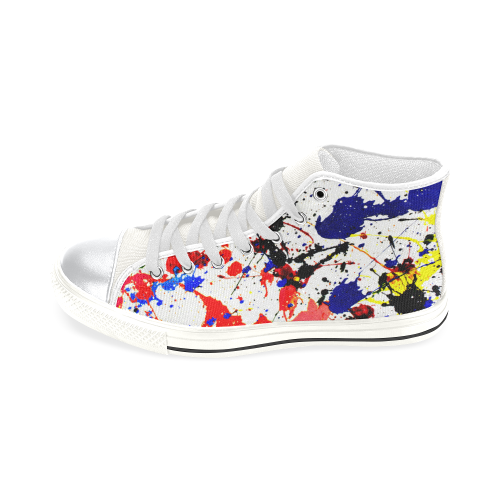 Blue & Red Paint Splatter - White High Top Canvas Shoes for Kid (Model 017)
