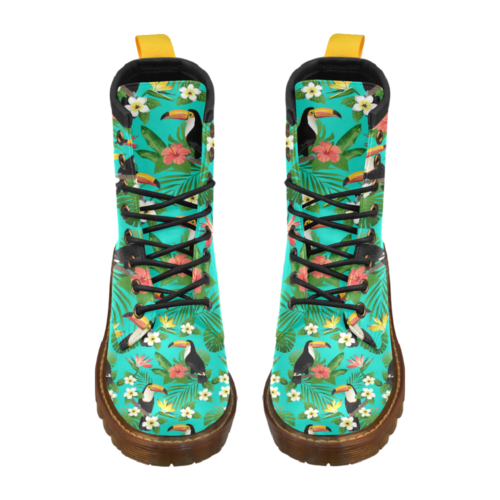 Tropical Summer Toucan Pattern High Grade PU Leather Martin Boots For Men Model 402H