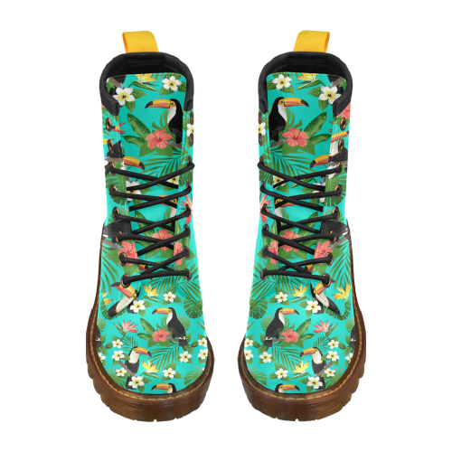 Tropical Summer Toucan Pattern High Grade PU Leather Martin Boots For Men Model 402H