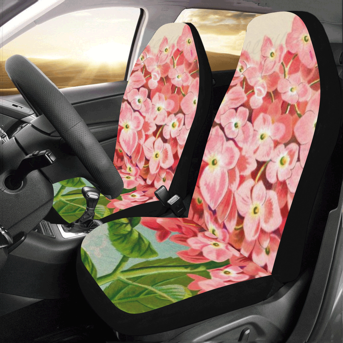 pink hydrangia Car Seat Covers (Set of 2)