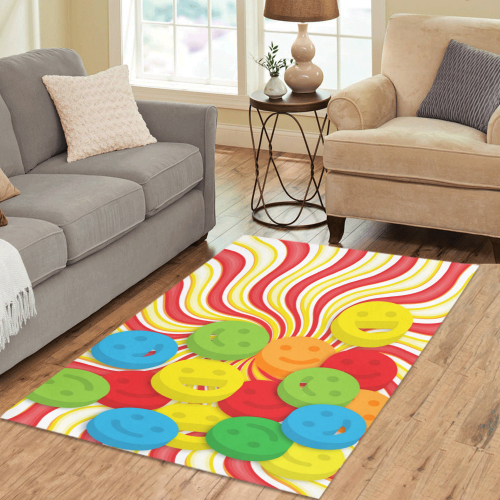 Rainbow Swirls and Smiley Faces Area Rug 5'3''x4'