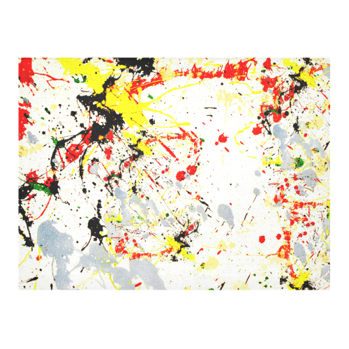 Black, Red, Yellow Paint Splatter Cotton Linen Tablecloth 52"x 70"