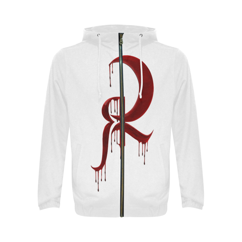 RED QUEEN BLOOD DRIP LOGO WHITE All Over Print Full Zip Hoodie for Men (Model H14)