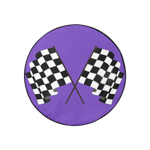 Checkered Race Flags on Black and Purple 30 Inch Spare Tire Cover