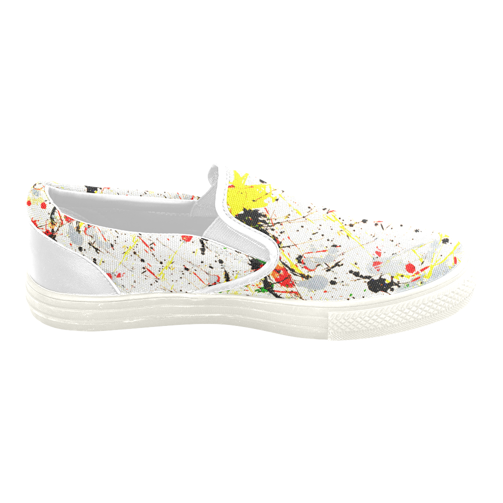Yellow & Black Paint Splatter (White) Slip-on Canvas Shoes for Kid (Model 019)