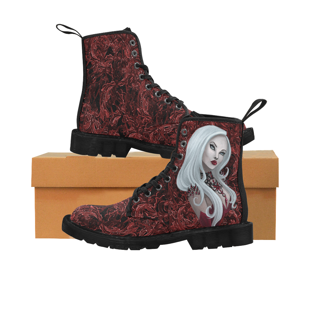 Red Queen Red Painting Elena Portrait Martin Boots for Men (Black) (Model 1203H)