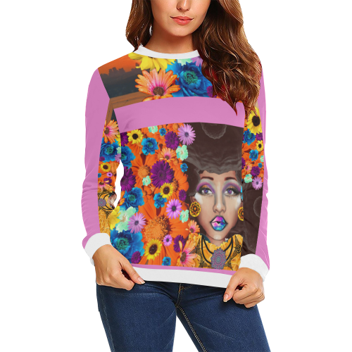 allovver again LIFE All Over Print Crewneck Sweatshirt for Women (Model H18)
