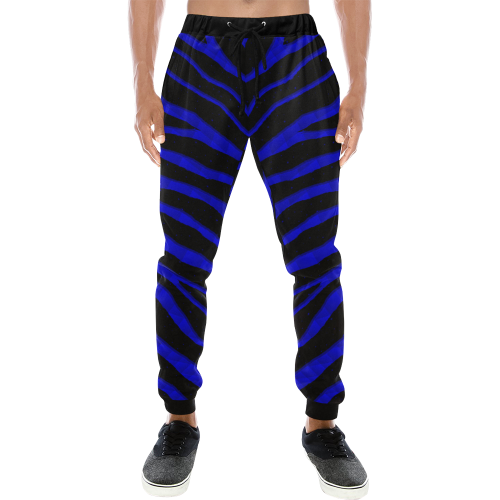 Ripped SpaceTime Stripes - Blue Men's All Over Print Sweatpants (Model L11)