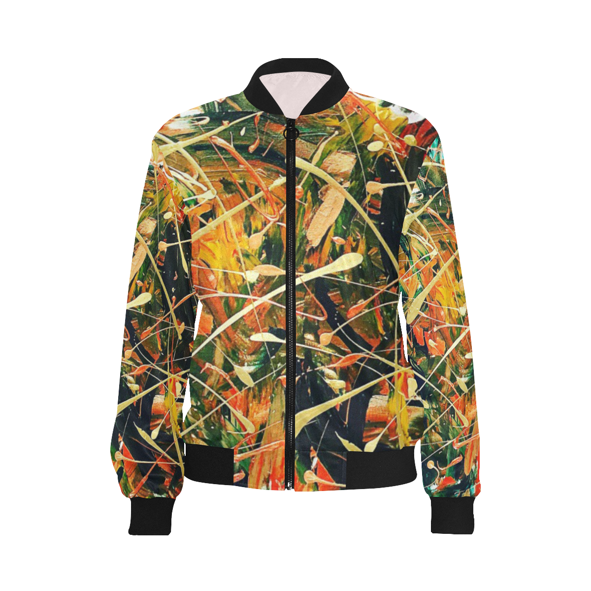 Gold All Over Print Bomber Jacket for Women (Model H36)