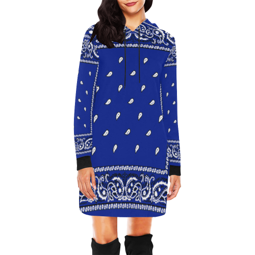 KERCHIEF PATTERN BLUE All Over Print Hoodie Mini Dress (Model H27)