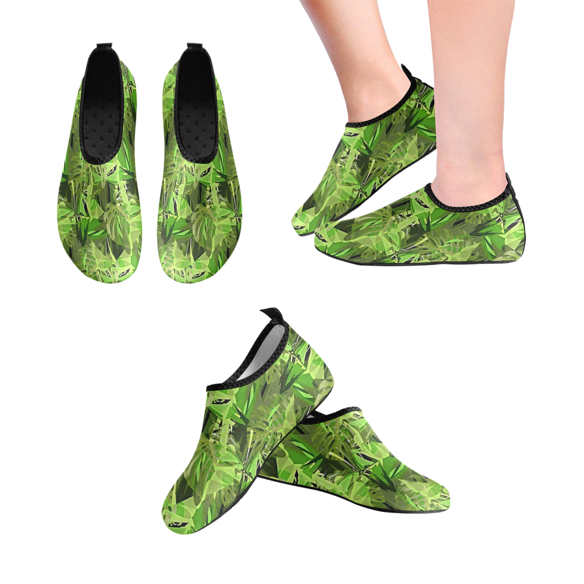 Tropical Jungle Leaves Camouflage Women's Slip-On Water Shoes (Model 056)