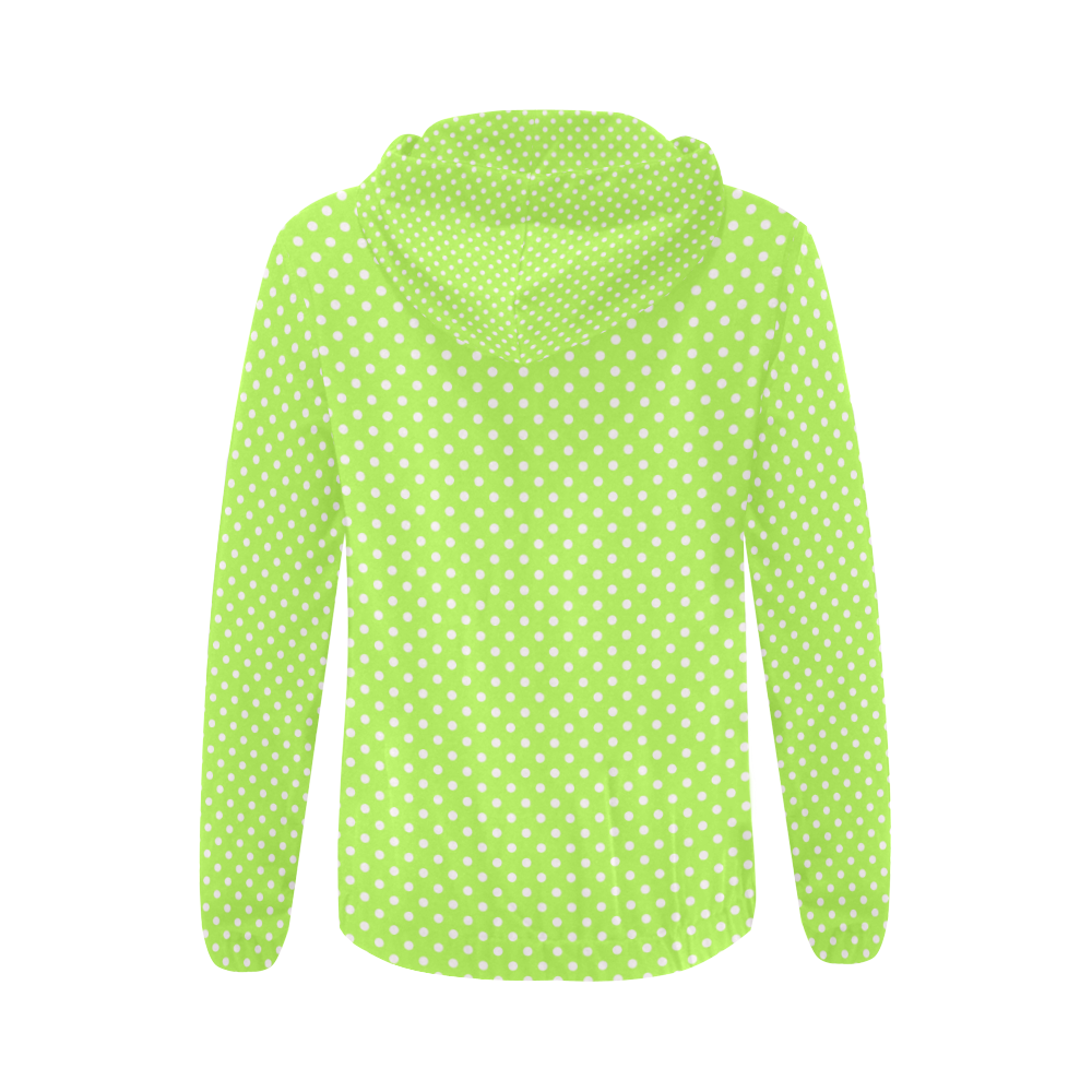 Mint green polka dots All Over Print Full Zip Hoodie for Women (Model H14)