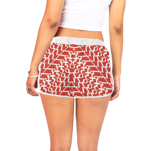 NUMBERS Collection 1234567 Lava Red/White Women's All Over Print Relaxed Shorts (Model L19)