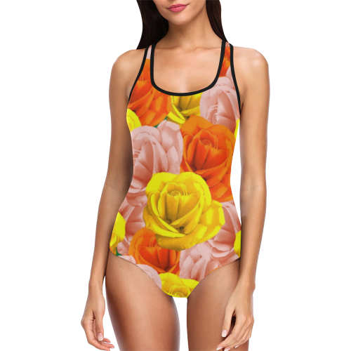 Roses Pastel Colors Floral Collage Vest One Piece Swimsuit (Model S04)