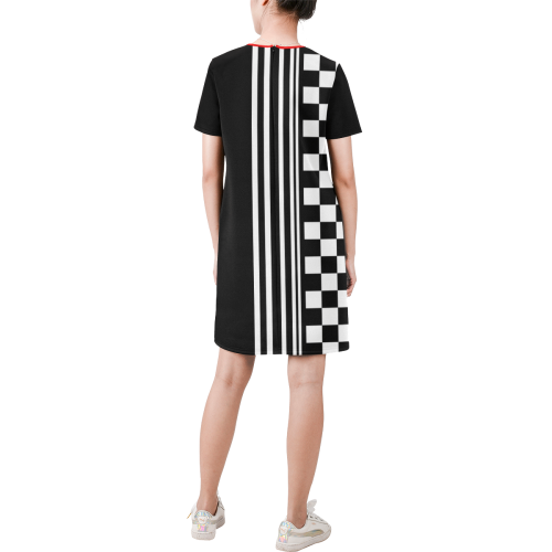 Mod Ska Punk Retro by ArtformDesigns Short-Sleeve Round Neck A-Line Dress (Model D47)