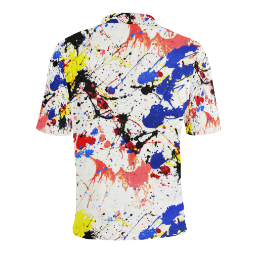Blue and Red Paint Splatter Men's All Over Print Polo Shirt (Model T55)