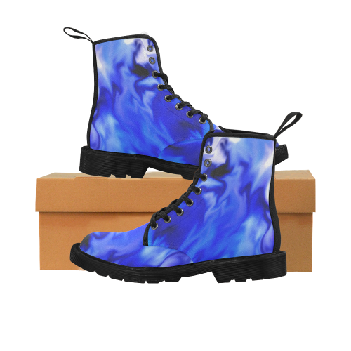 Light Blue silver waves Martin Boots for Women (Black) (Model 1203H)