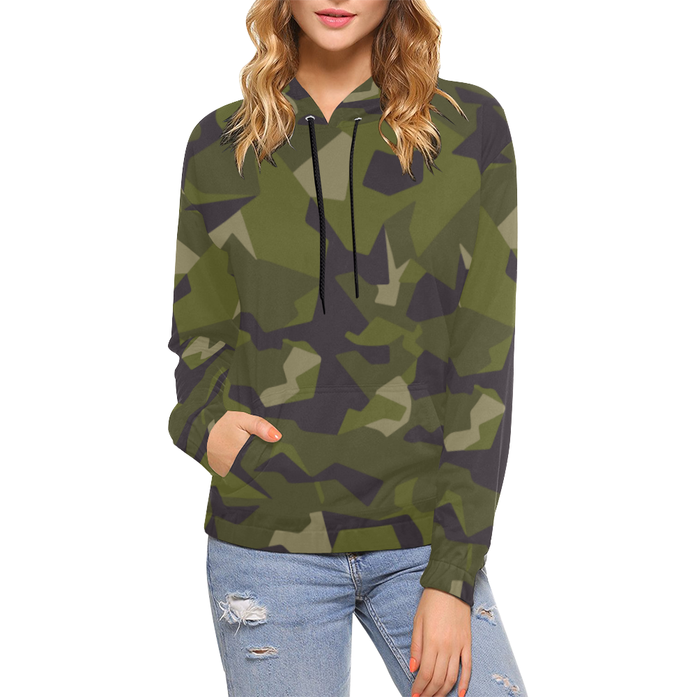 swedish M90 woodland camouflage All Over Print Hoodie for Women (USA Size) (Model H13)