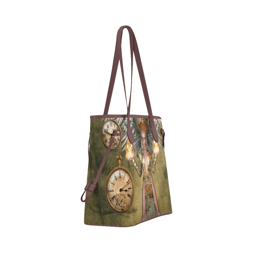 Steampunk lady with clocks and gears Clover Canvas Tote Bag (Model 1661)