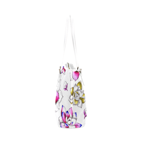 floral pink Leather Tote Bag/Small (Model 1651)