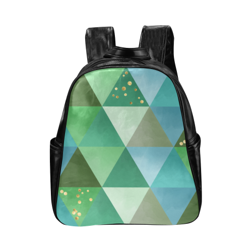 Triangle Pattern - Green Teal Khaki Moss Multi-Pockets Backpack (Model 1636)