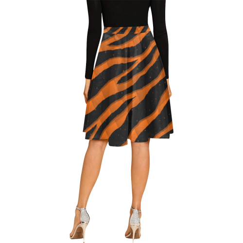 Ripped SpaceTime Stripes - Orange Melete Pleated Midi Skirt (Model D15)