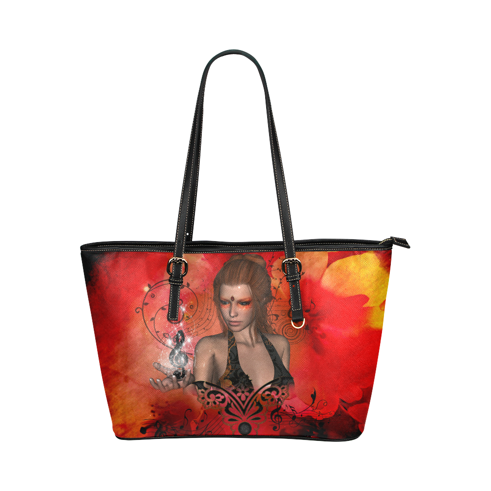 Fairy with clef Leather Tote Bag/Small (Model 1651)