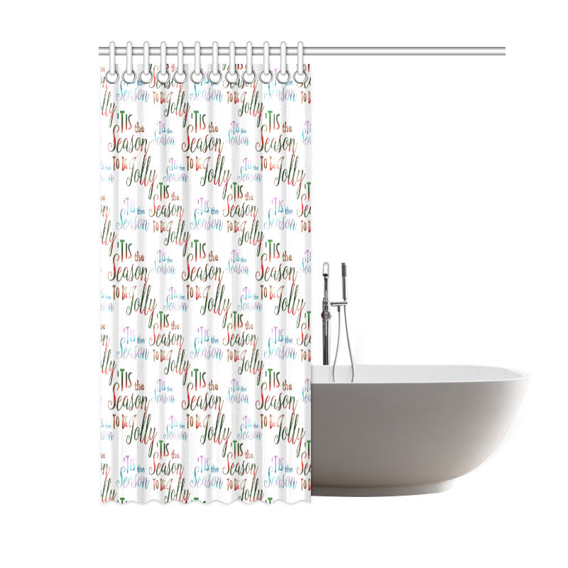Christmas 'Tis The Season Pattern on White Shower Curtain 60"x72"