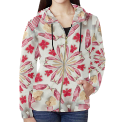 Love and Romance Gingham and Heart Shapped Cookies All Over Print Full Zip Hoodie for Women (Model H14)