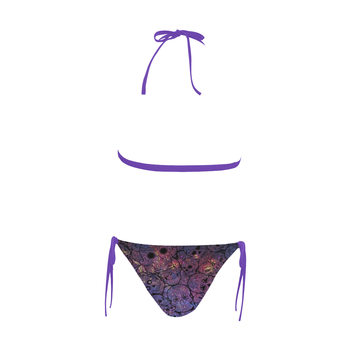 Cosmic Sugar Skulls Buckle Front Halter Bikini Swimsuit (Model S08)