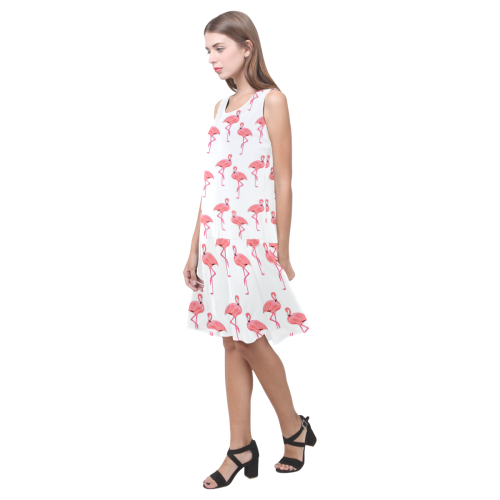 Pink Flamingo Pattern Tropical Summer Style Sleeveless Splicing Shift Dress(Model D17)
