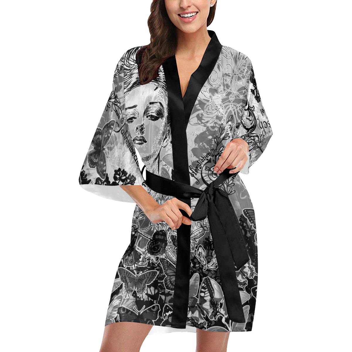 Lady and butterflies Kimono Robe
