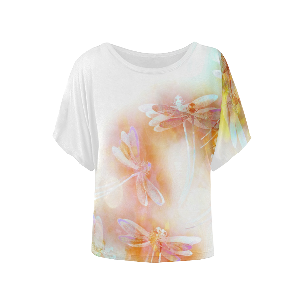 Watercolor dragonfly Women's Batwing-Sleeved Blouse T shirt (Model T44)