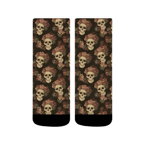 Skull and Rose Pattern Quarter Socks
