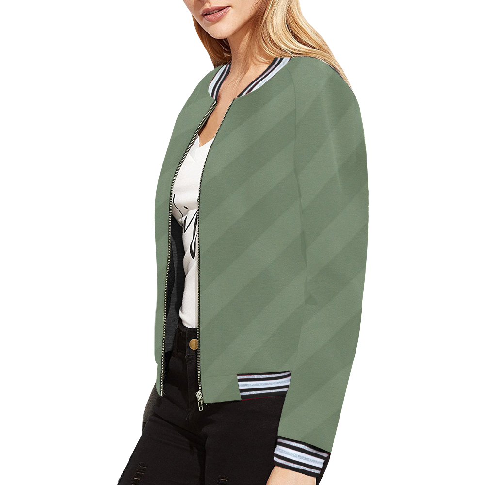 Army Green All Over Print Bomber Jacket for Women (Model H21)