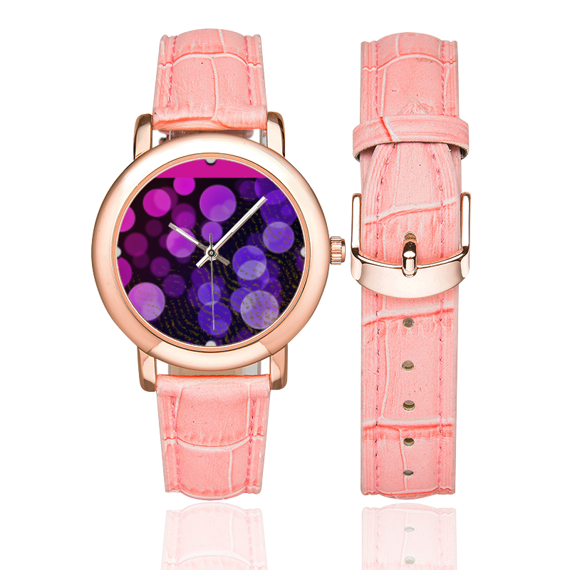 Almeera light pink lilac circular moon watch Women's Rose Gold Leather Strap Watch(Model 201)