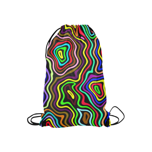 Multicolored Wavy Line Pattern Small Drawstring Bag Model 1604 (Twin Sides) 11"(W) * 17.7"(H)
