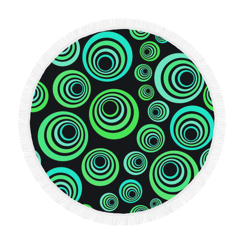 Crazy Fun Neon Blue & Green retro pattern Circular Beach Shawl 59"x 59"