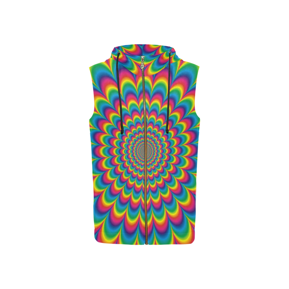 Crazy Psychedelic Flower Power Hippie Mandala All Over Print Sleeveless Zip Up Hoodie for Women (Model H16)