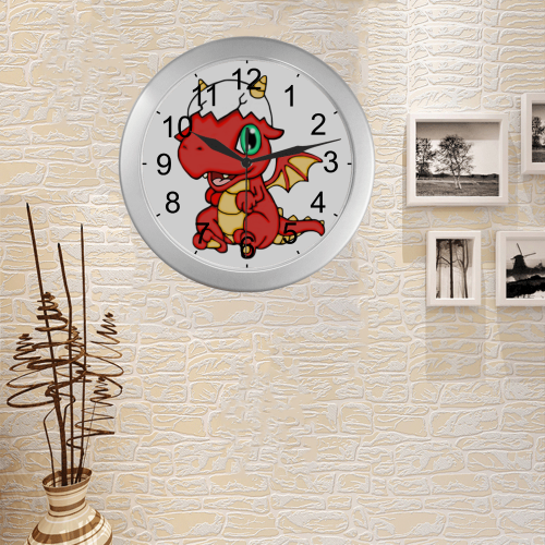 Baby Red Dragon Silver Color Wall Clock