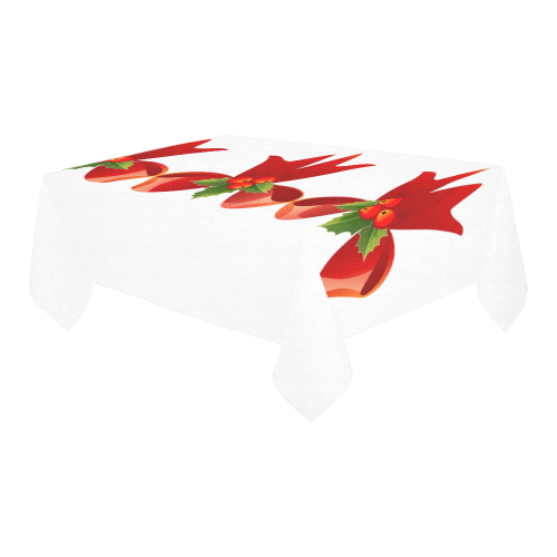 Red Christmas Bows and Holly Cotton Linen Tablecloth 60" x 90"