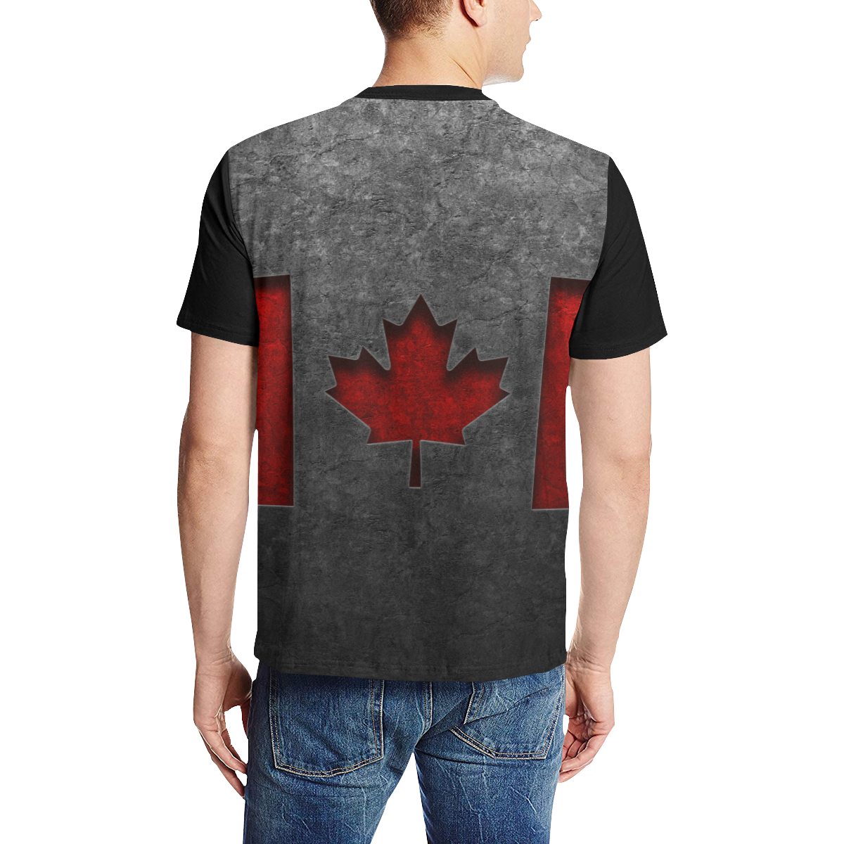 Canadian Flag Stone Texture Men's All Over Print T-Shirt (Solid Color Neck) (Model T63)