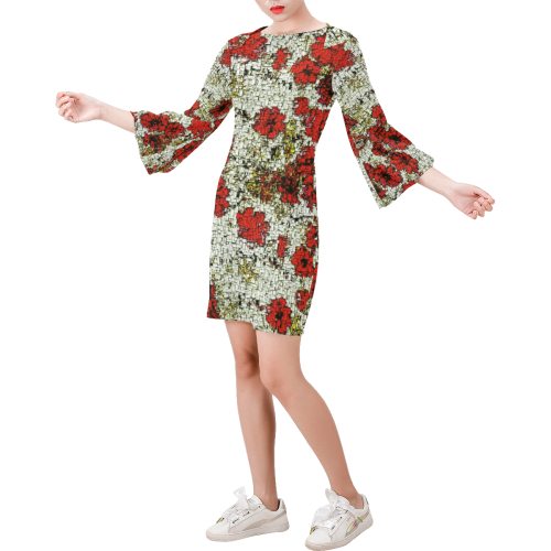 MosaicArt lovely  floral by JamColors Bell Sleeve Dress (Model D52)