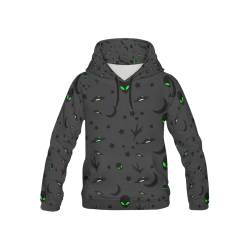 Alien Flying Saucers Stars Pattern on Charcoal All Over Print Hoodie for Kid (USA Size) (Model H13)