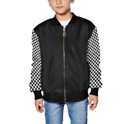 Checkerboard Black and White Kids' All Over Print Bomber Jacket (Model H40)