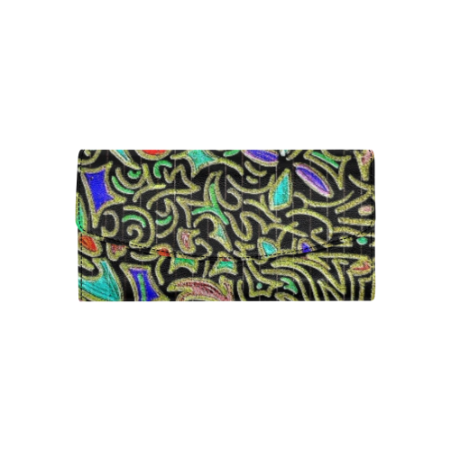swirl retro abstract doodle Women's Flap Wallet (Model 1707)
