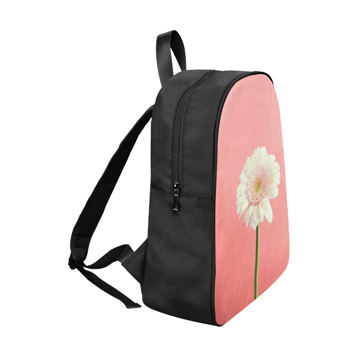 Gerbera Daisy - White Flower on Coral Pink Fabric School Backpack (Model 1682) (Large)